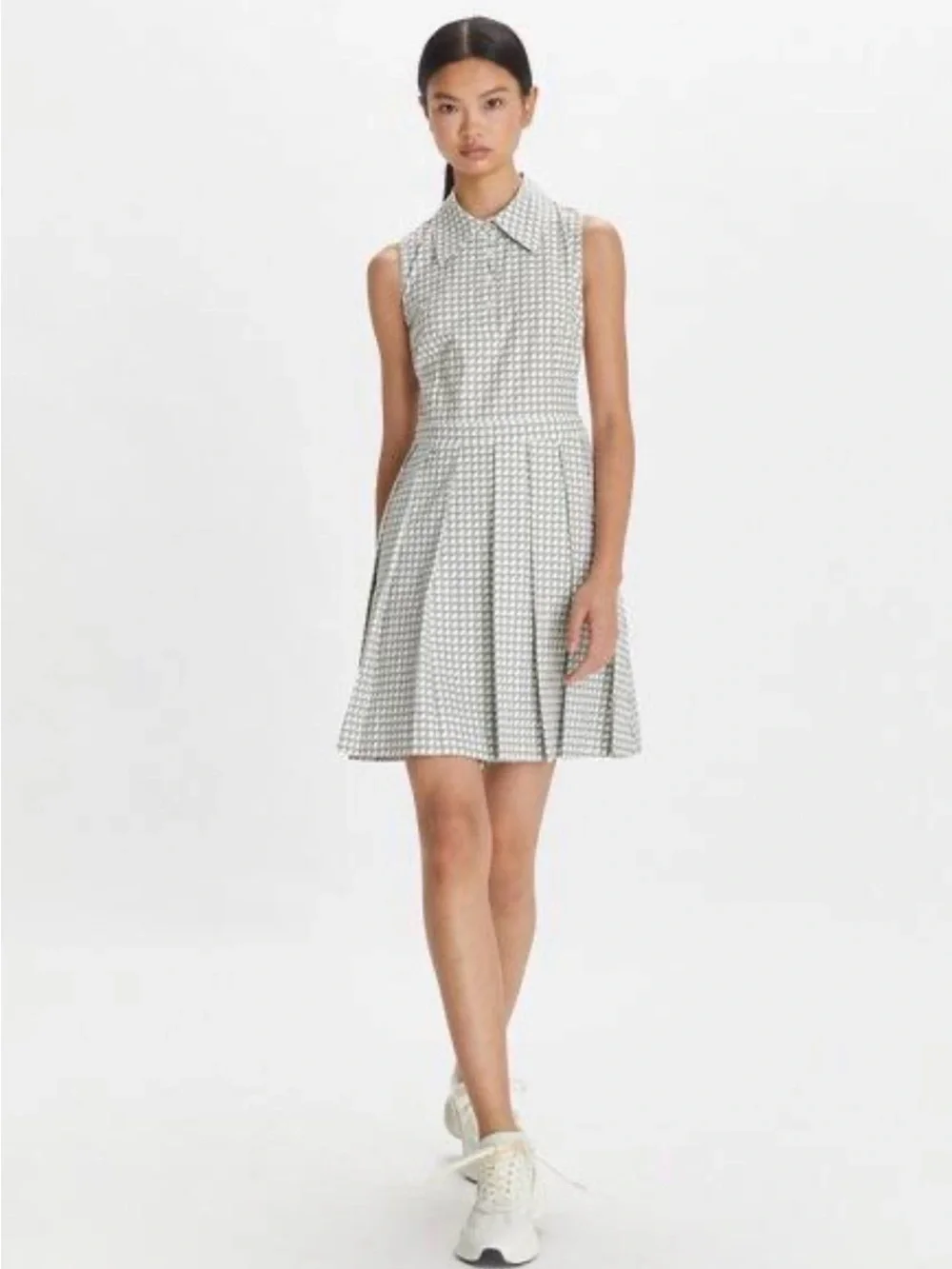 Tory Burch Stretch Golf Pleated Shirt Dress in Grey Gradient Gingham Size 6 - Picture 15 of 15